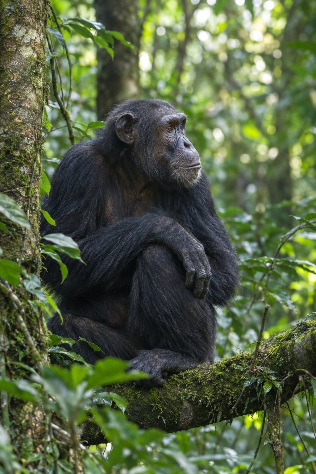 Uganda: A chimpanzee, Kibale Forest.